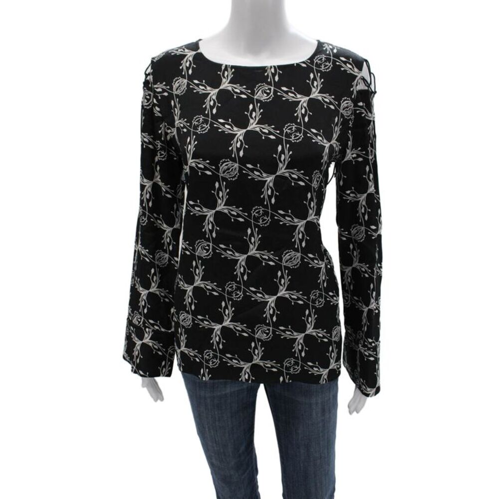 Dorothee Schumacher Women Black Floral Boat Neck Long Sleeve Blouse Size 3